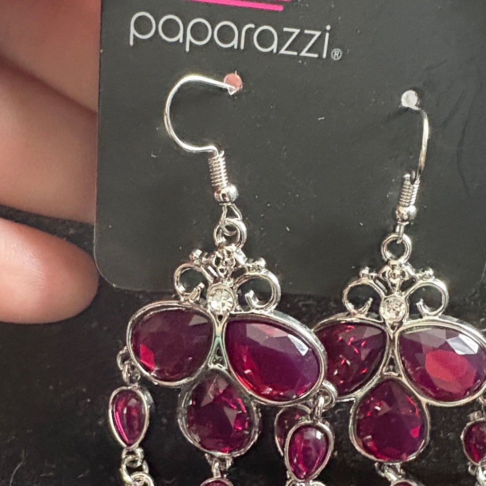 Paparazzi Fuchsia and Silver Teardrop Earrings - Picture 5 of 5